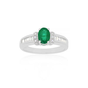 18ct White Gold Emerald Diamond Ring