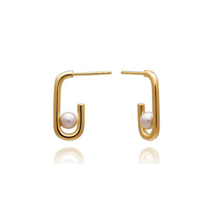 Gold Plated Stellar Hardware White Pearl Hoop Earrings