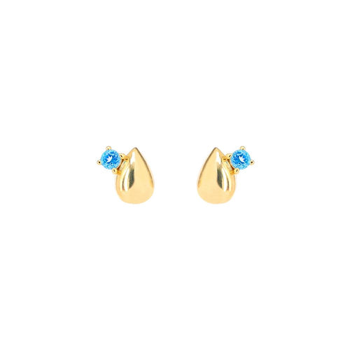 Gold Plated Duette Studs - Blue Topaz