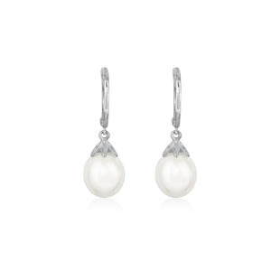 9ct White Gold Willa FWP Pearl Hoop Earrings