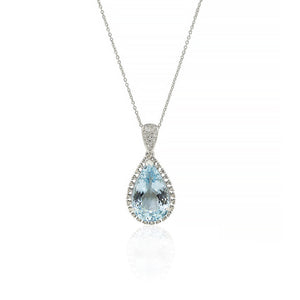 18ct White Gold Aquamarine Diamond Pendant