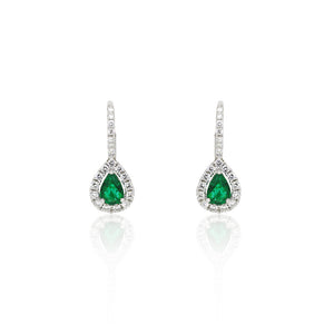 18ct White Gold Emerald Diamond Drop Earrings