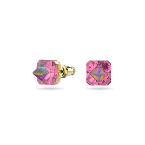 Chroma stud earrings, Pyramid cut crystals, Pink, Gold-tone plated