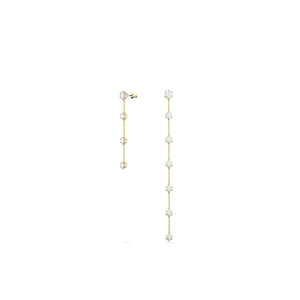 Constella drop earrings, Asymmetrical, White, Shiny gold-tone plated