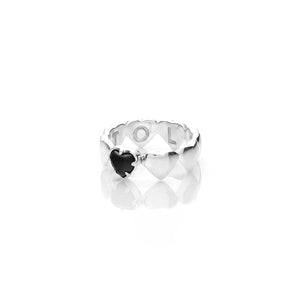 Silver Band of Hearts Ring - Onyx