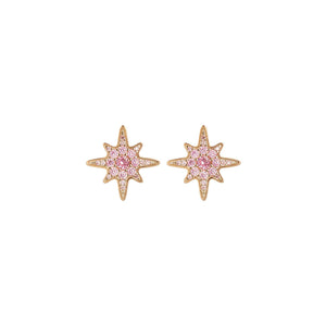 Gold Plated Starburst Stud Earrings - Pink CZ