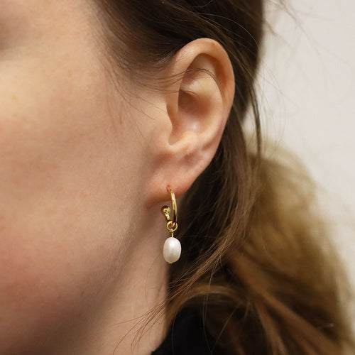 Gold Plated Mini Baroque Pearl Hoop Earrings