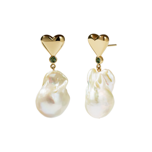 Gold Plated Camille Pearl Earrings - Green Sapphire