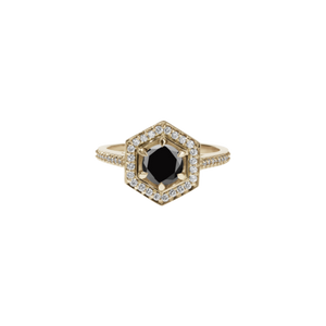 9ct Yellow Gold Black Diamond & White Diamond Hex Ring