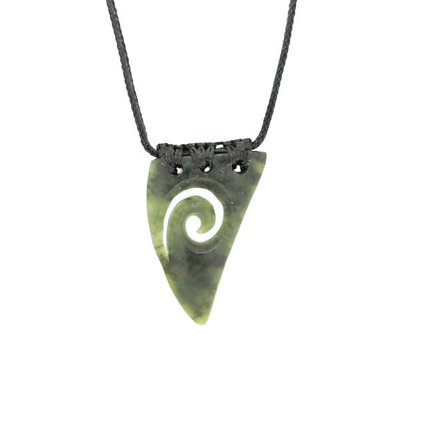 New Zealand Greenstone Lashed Niho/Tooth with Koru 40mm