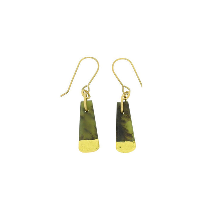 New Zealand 20mm Greenstone Gold-tipped Drop Earrings