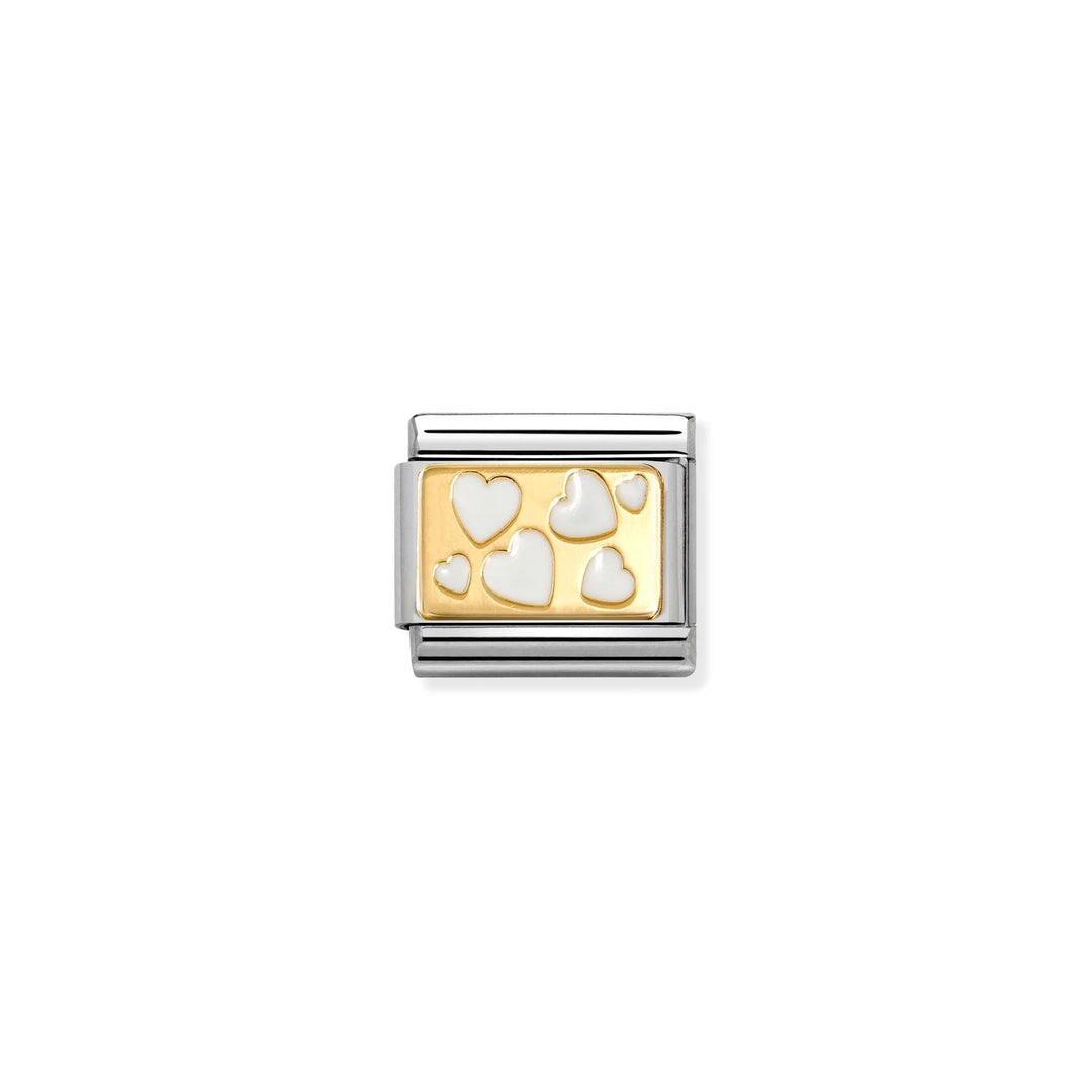 Nomination Classic Link 030284/70 White Enamel Hearts in 18k Gold