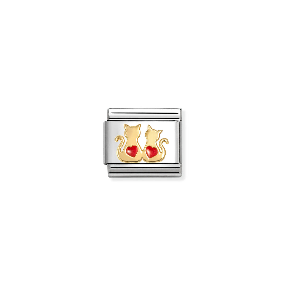 Nomination Classic Link 030285/70 Enamel and 18k Gold Cats and Red Hearts
