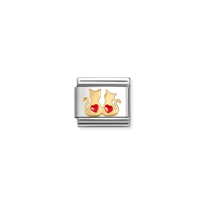 Nomination Classic Link 030285/70 Enamel and 18k Gold Cats and Red Hearts