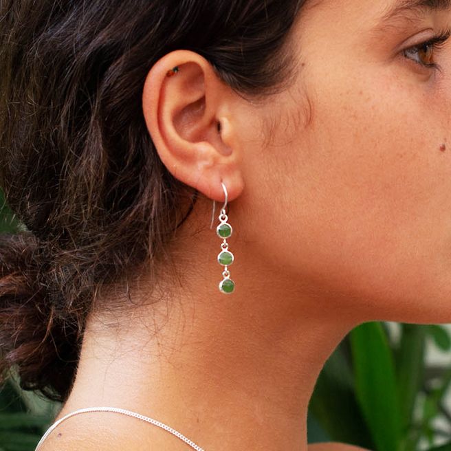 Nick Von K Sterling Silver and Pounamu 3 Muses Earrings