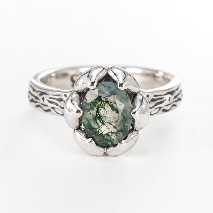 Nick Von K Sterling Silver Mushroom Garden Moss Agate Ring