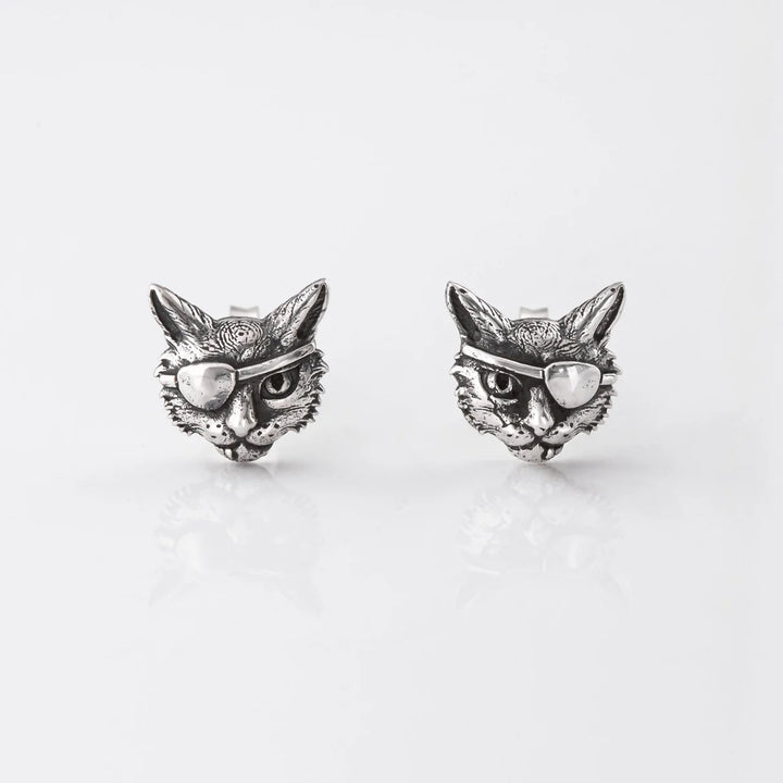 Nick Von K Sterling Silver Pirate Cat Studs