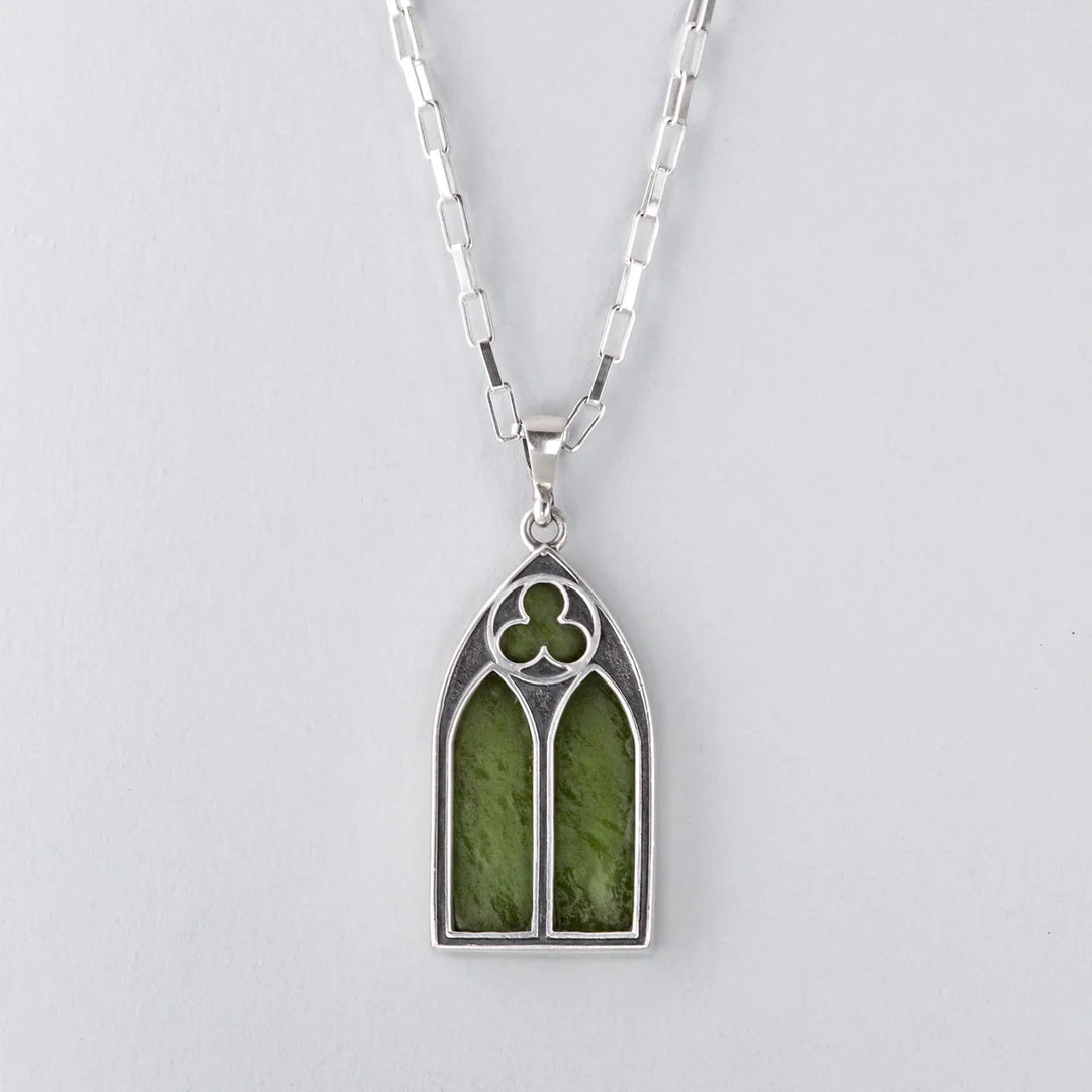 Nick Von K Sterling Silver with Pounamu Gothic Charm Necklace