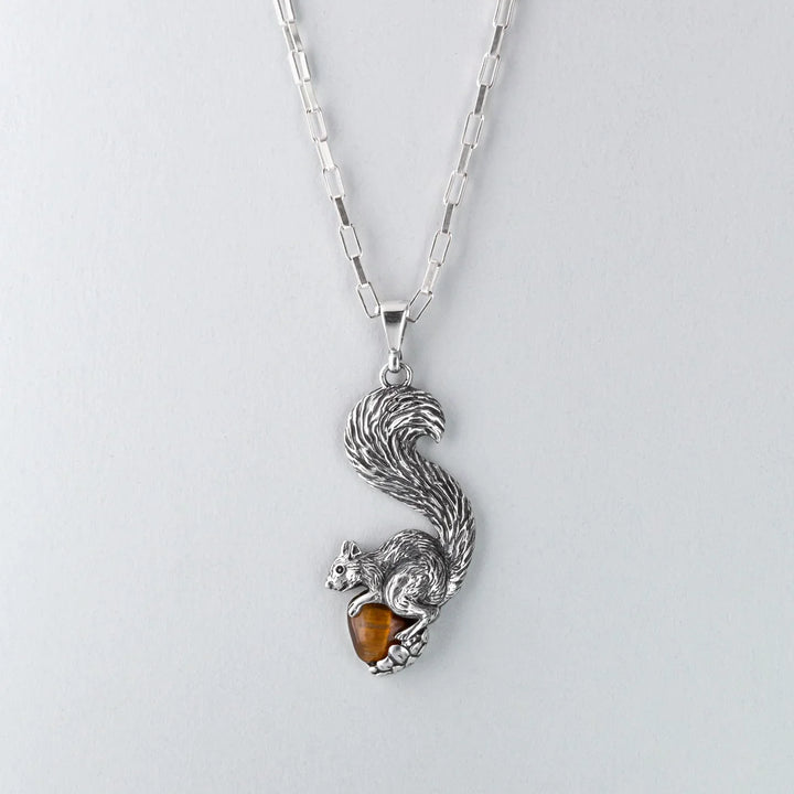 Nick Von K Sterling Silver with Tigers Eye Squirrel Charm Necklace