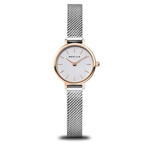 Bering Classic 26mm Rose Gold Silver Milanese Strap Watch