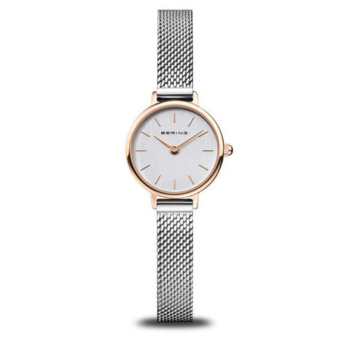 Bering Classic 26mm Rose Gold Silver Milanese Strap Watch