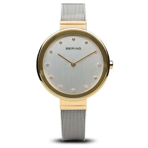 Bering Classic Polished Gold Silver Mesh Watch