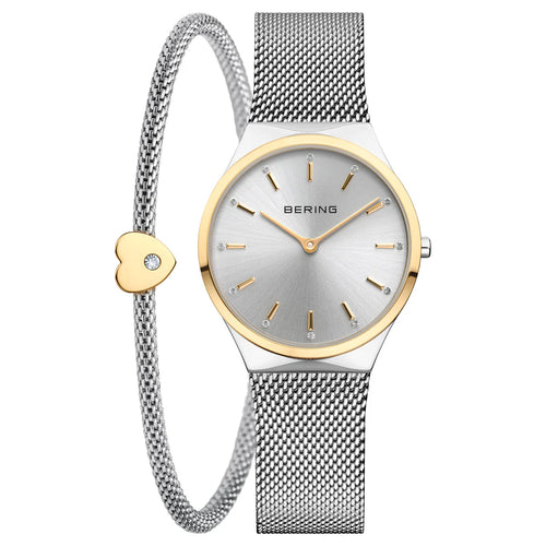 Bering Classic Gift Set 31mm Gold Silver Stainless Steel Strap with matching Bra