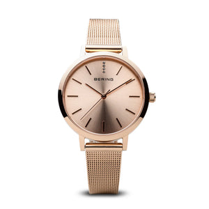 Bering Classic Polished Rose Gold 34mm Mesh Watch