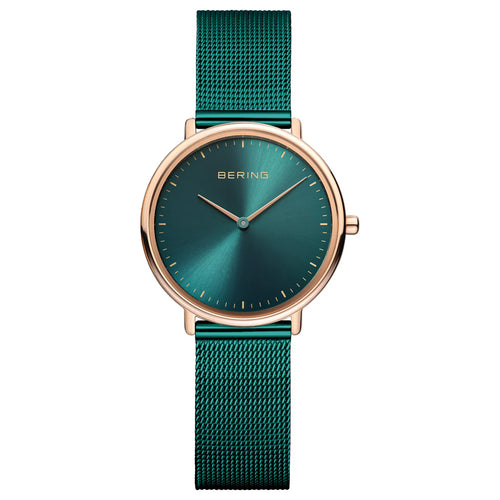 Bering Ultra Slim 27mm Green Milanese Strap Watch