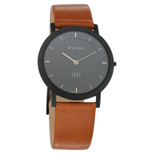 Titan Quartz Analogue Black Dial Leather Strap Watch for Men