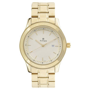 Titan Quartz Analogue with Date Champagne Dial Stainless Steel Strap Watch for M