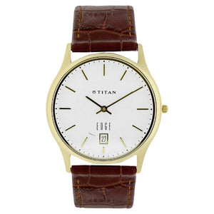 Titan Edge White Dial Analogue with Date Leather Strap Watch for Men