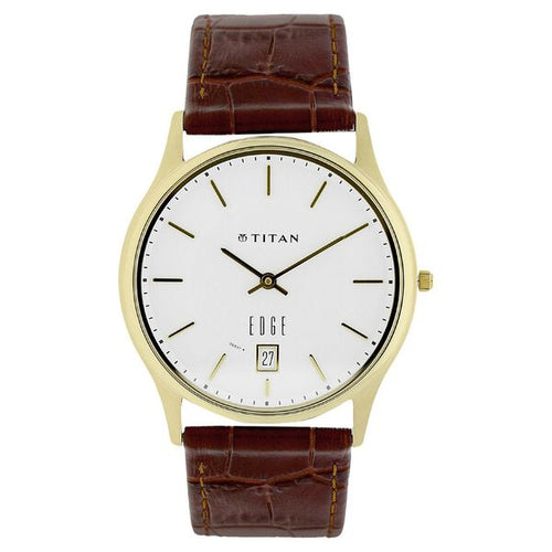 Titan Edge White Dial Analogue with Date Leather Strap Watch for Men