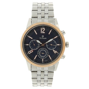 Titan Quartz Multifunction Blue Dial Stainless Steel Strap Watch for Men