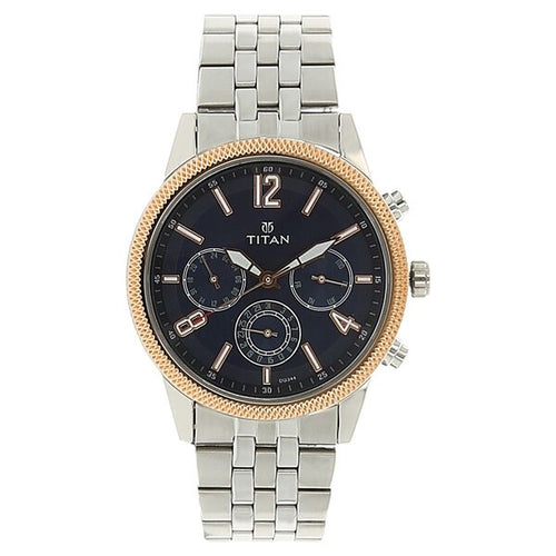 Titan Quartz Multifunction Blue Dial Stainless Steel Strap Watch for Men