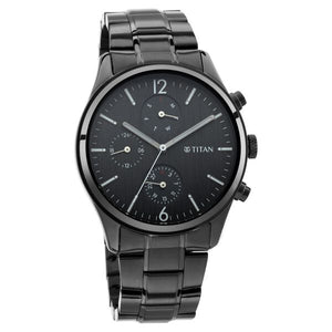 Titan Quartz Multifunction Black Dial Metal Strap Watch for Men