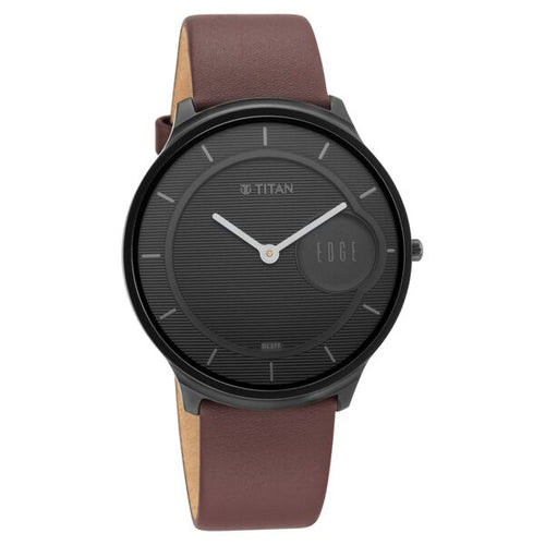 Titan Edge Baseline Black Dial Analogue Leather Strap watch for Men