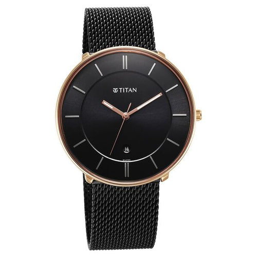 Titan Noir Black Dial Analogue Stainless Steel Strap watch for Men