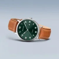 Bering Titanium 40mm Green Tan Leather Strap Watch