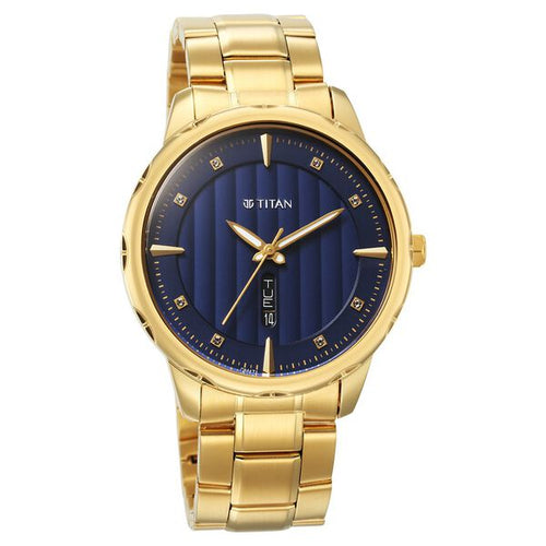 Titan Regalia Opulent Blue Dial Analogue with Day and Date Metal Strap watch for