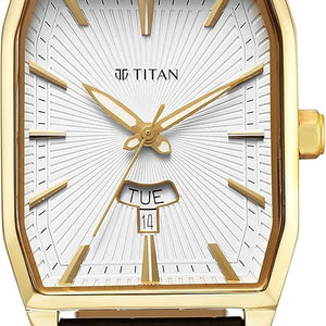 Titan Regalia Opulent White Dial Analogue with Day and Date Leather Strap Watch