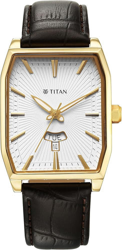 Titan Regalia Opulent White Dial Analogue with Day and Date Leather Strap Watch