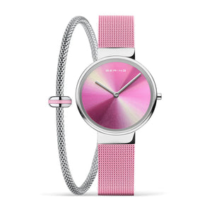 Bering Aurora Borealis Gift Set 31mm Pink Milanese Strap with Matching Bracelet