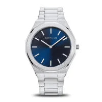 Bering Classic Polished Brushed Silver Blue Dial Watch