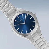 Bering Classic Polished Brushed Silver Blue Dial Watch