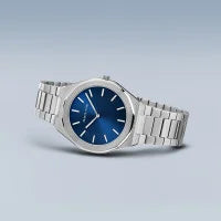 Bering Classic Polished Brushed Silver Blue Dial Watch