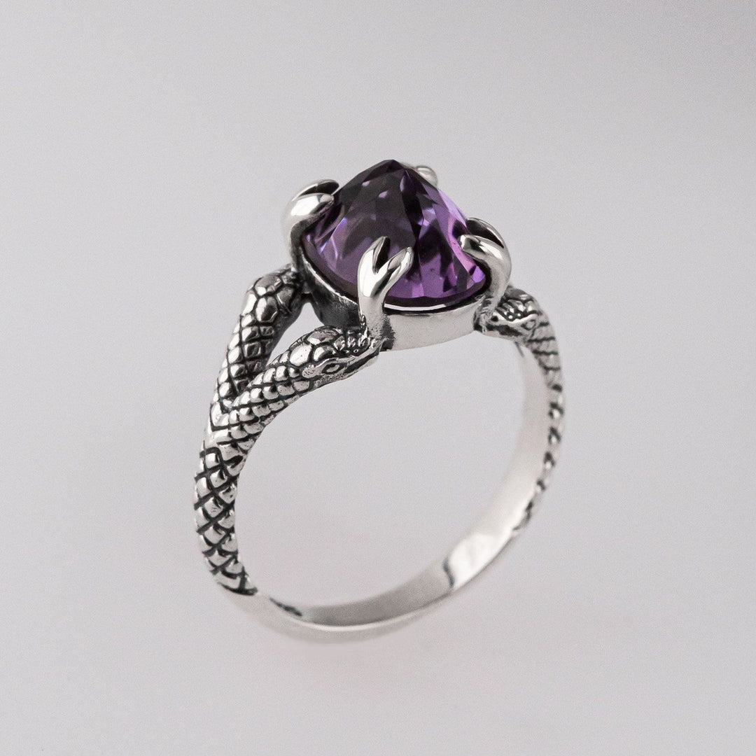 Nick Von K Sterling Silver with Amethyst Double Headed Snake Ring