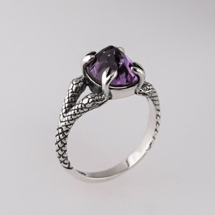 Nick Von K Sterling Silver with Amethyst Double Headed Snake Ring