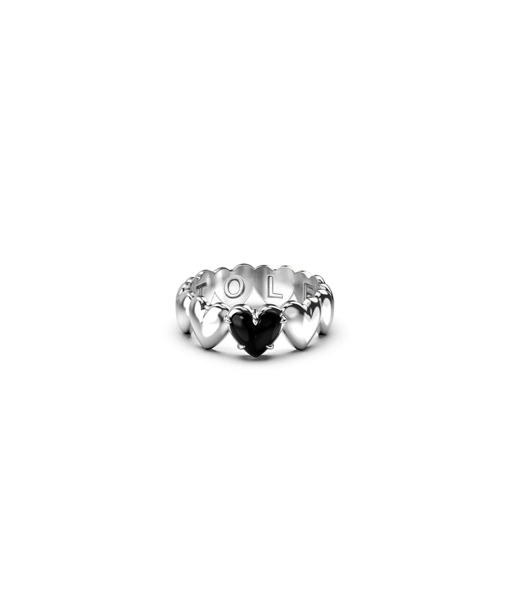 Stolen Silver Band Of Hearts Ring- Onyx