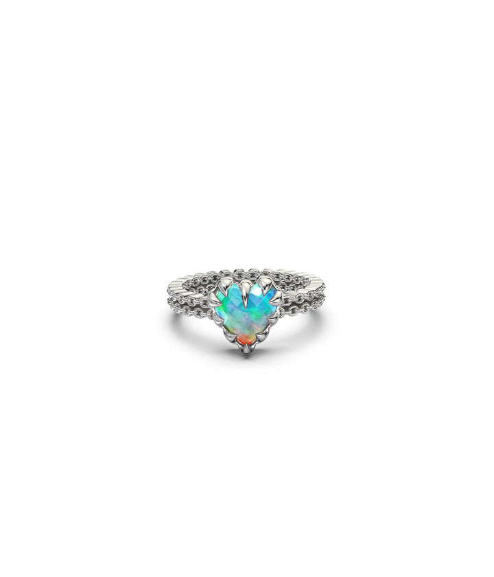 Stolen Silver Mini Love Claw Ring - Opal